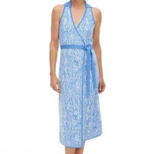 Diane von Furstenberg Women's Collared Midi Wrap D Blue